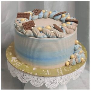 Elegant Sky-Blue and Earthy Brown Chocolate Cake