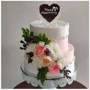 Elegant Two-Tier Fresh Flower Anniversary Cake