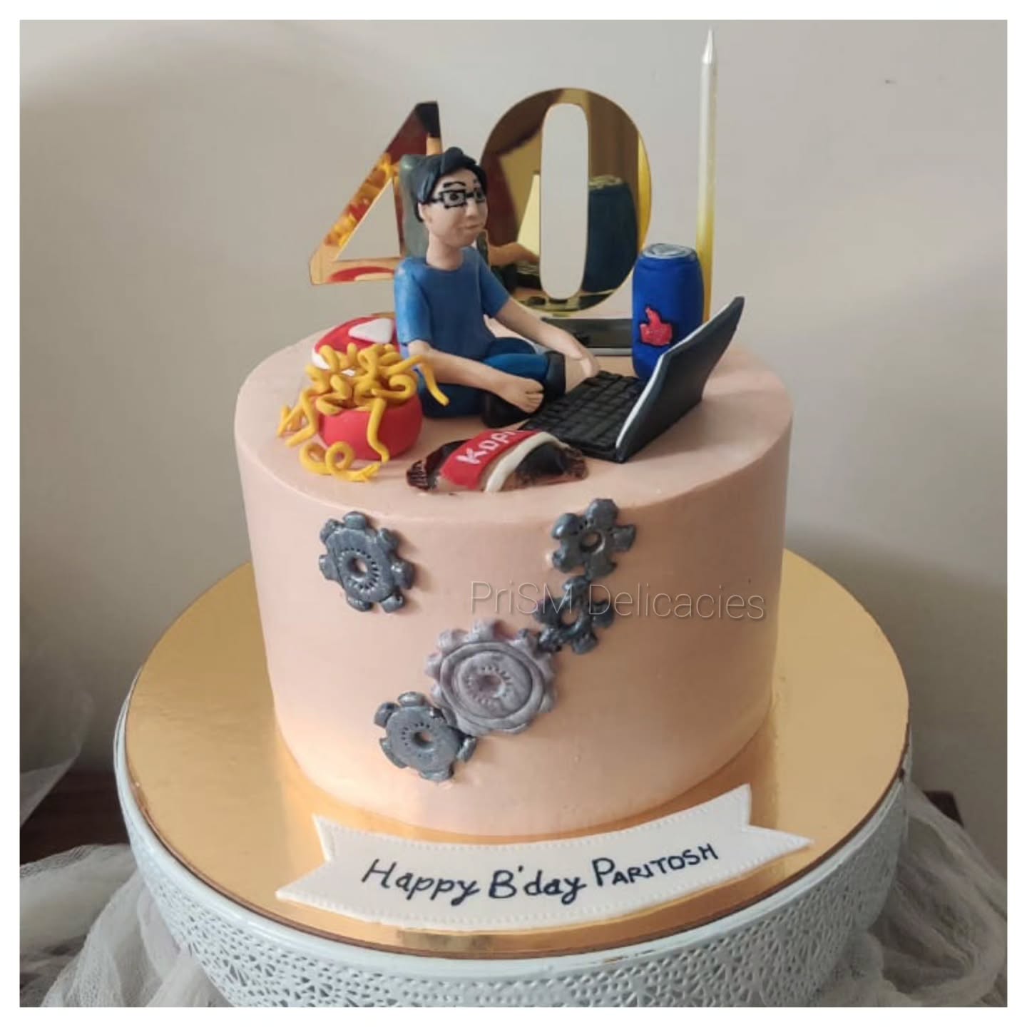 Personalized Topper and Industrial Decor Cake