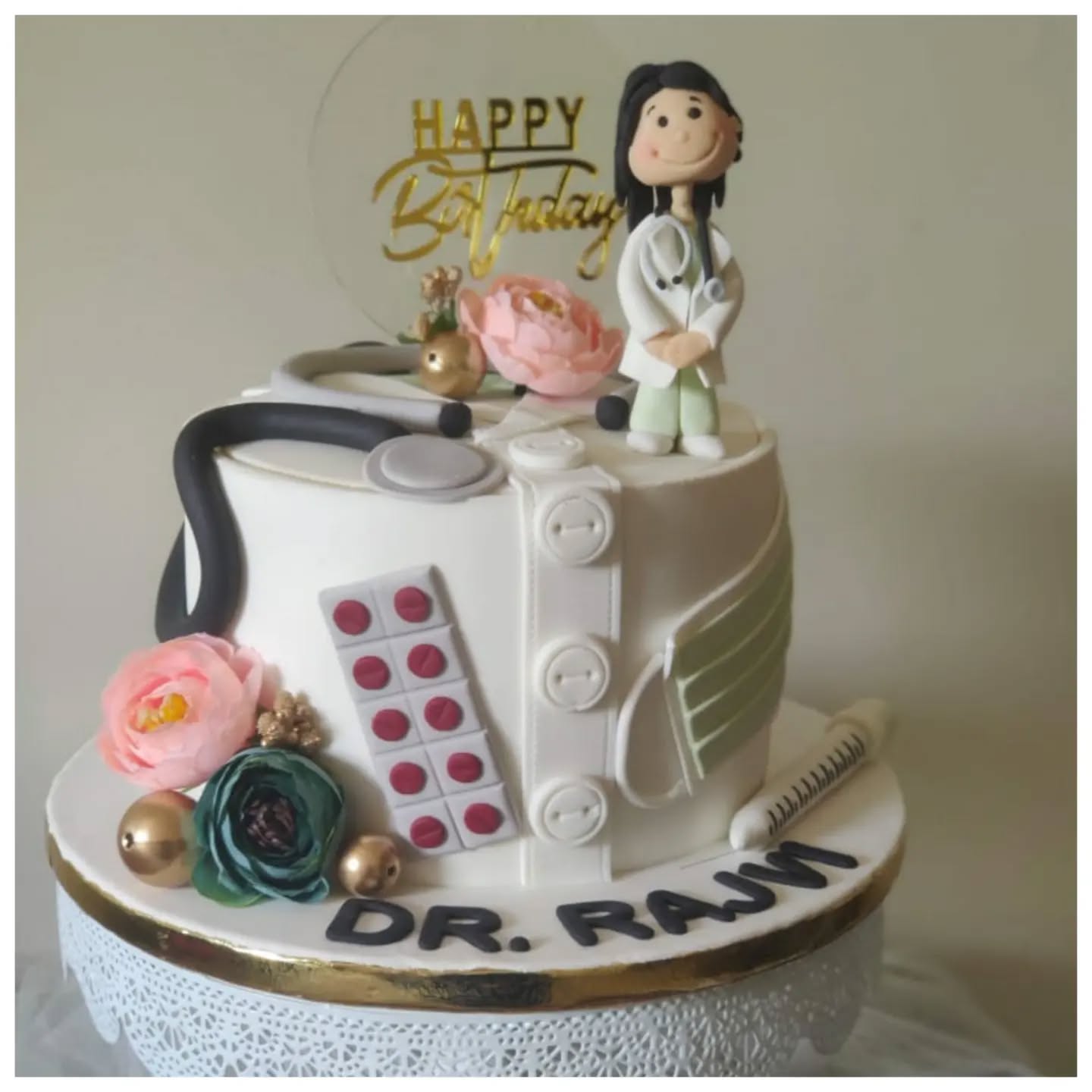 Doctor Theme Cake with Medical Toppers